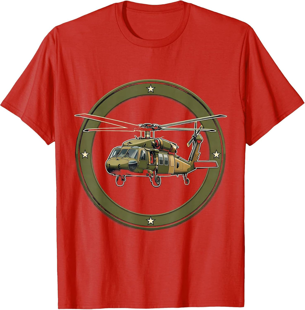 Men's Black Hawk Helicopter Veteran Military Aviation Pride T-Shirt - Red