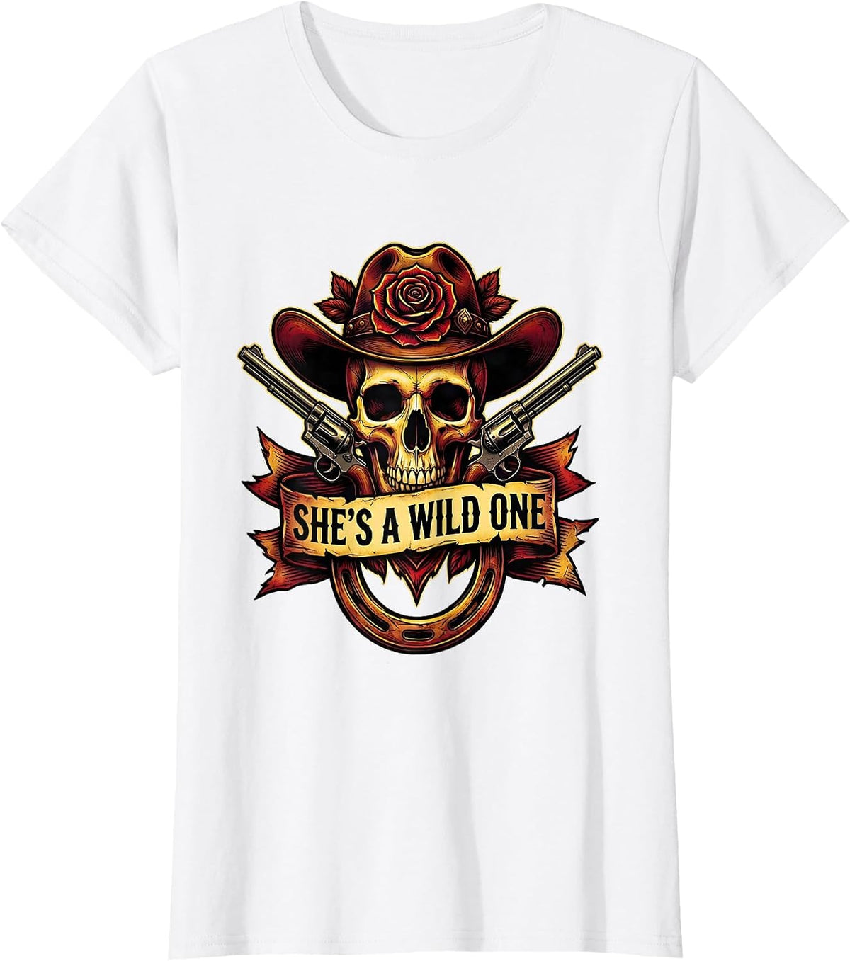 She's a Wild One Cowboy Western Design T-Shirt - White