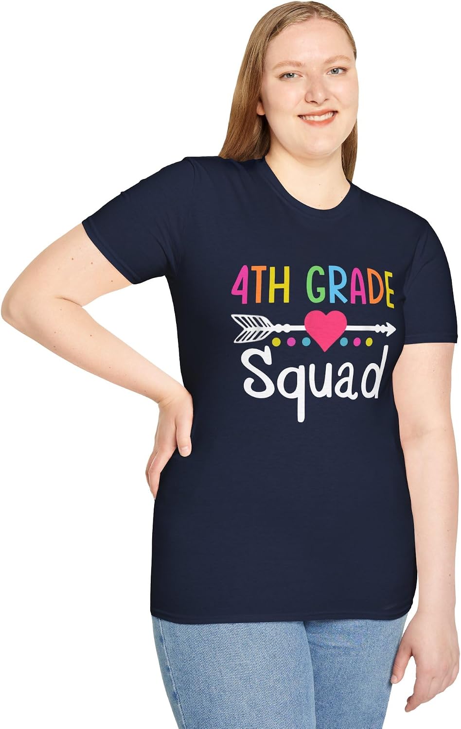 4th Grade Squad T-Shirt | Colorful Arrow Heart Teacher Student Tee - Navy