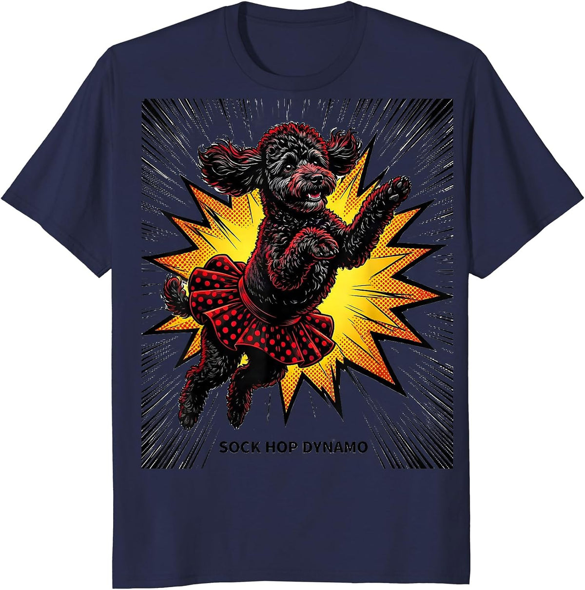 Men's Sock Hop Dynamo Comic Book Poodle 50s Costume Party T-Shirt - Navy Blue