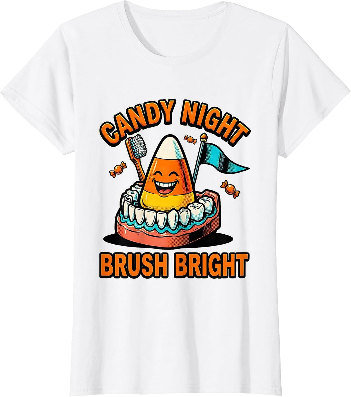 Candy Night Brush Bright Pop Art Dental Humor Halloween T-Shirt - White