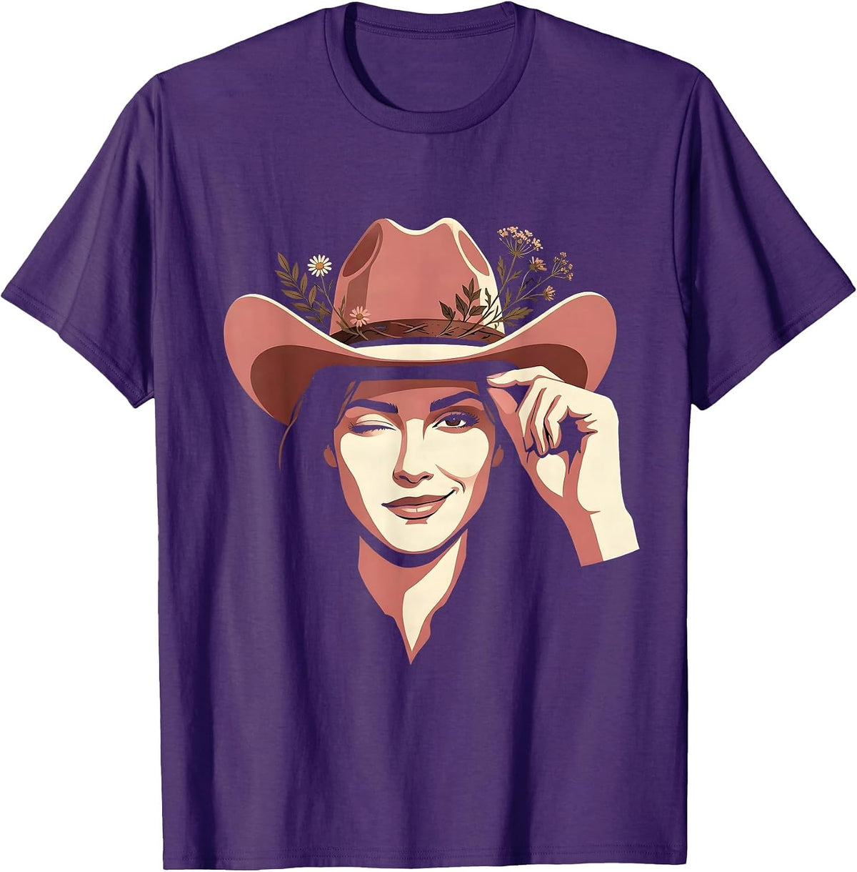 Men's Cowgirl Hat Tip Wink Western Graphic Tee T-Shirt - Purple