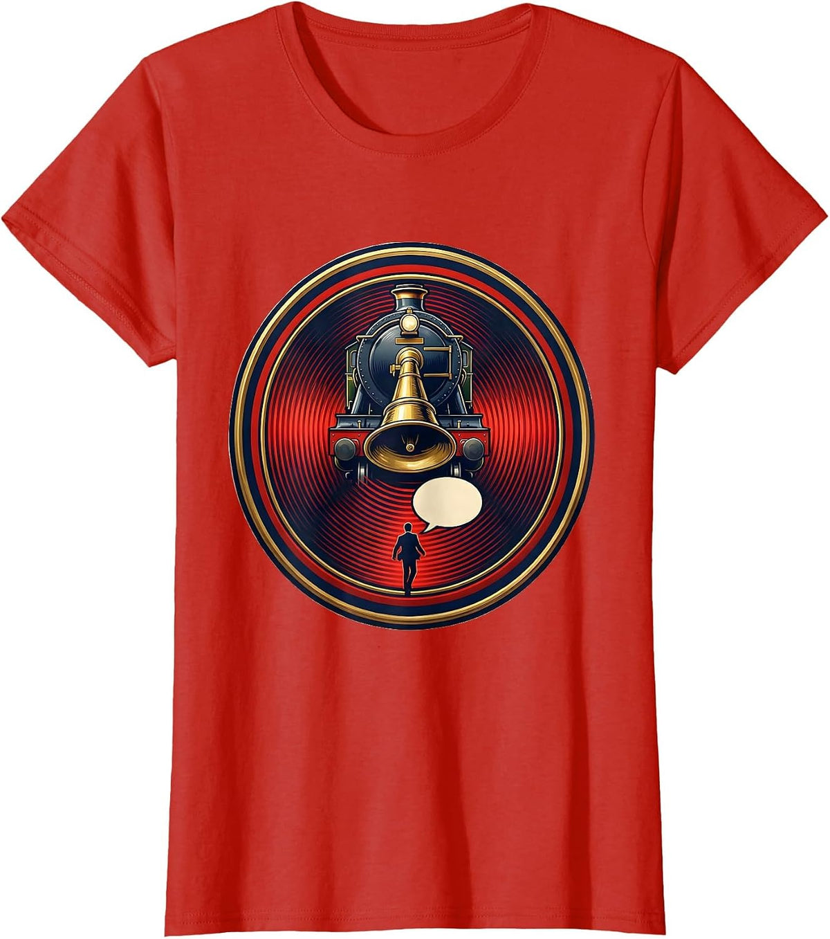 Railway Seal Train Hobbyist Humor Emblem T-Shirt - Red