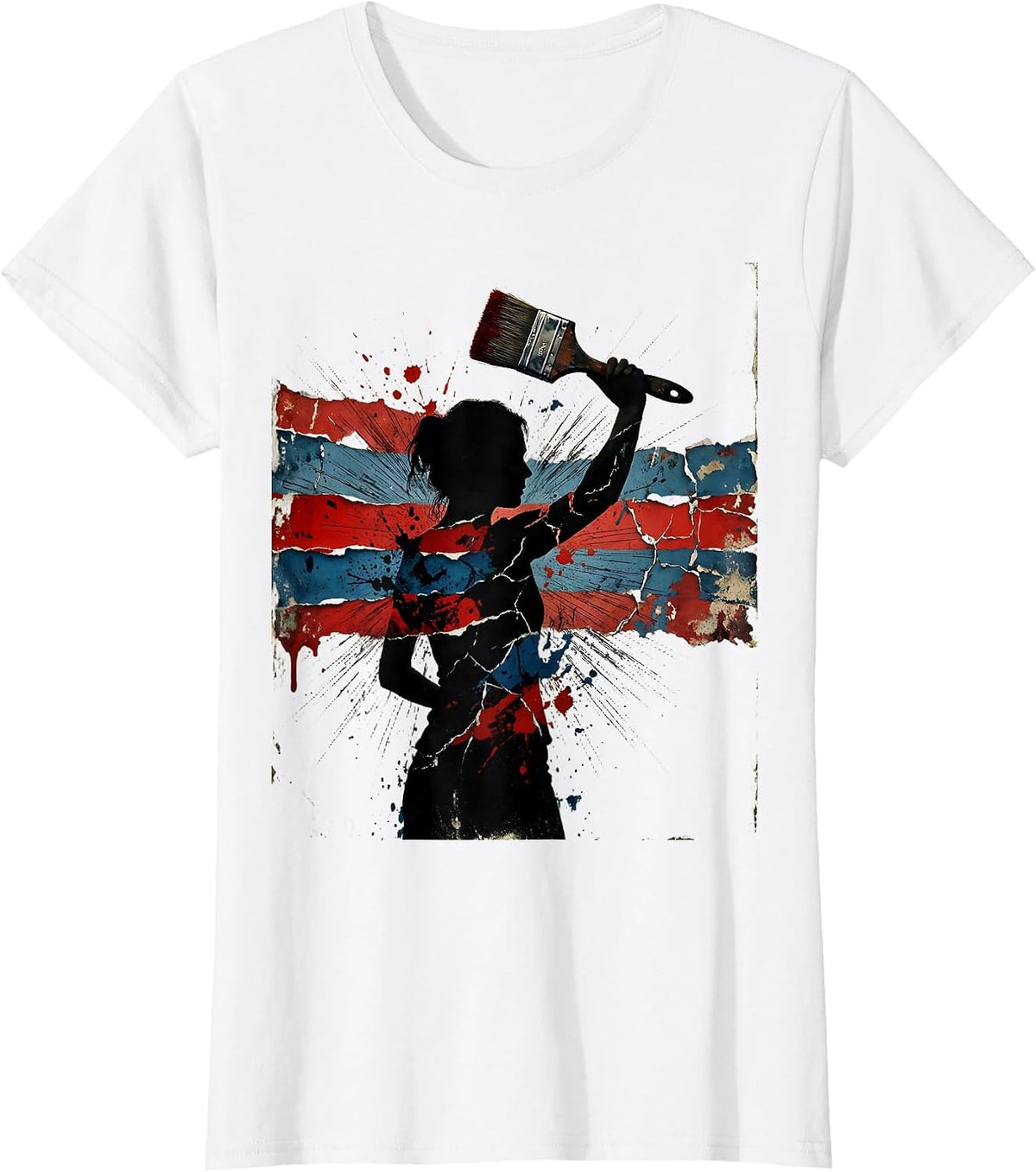 Patriotic Artist Painting Red White Blue Canvas T-Shirt - White