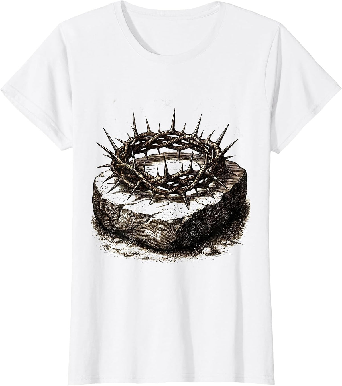 Crown of Thorns on Stone Christian Graphic T-Shirt - White