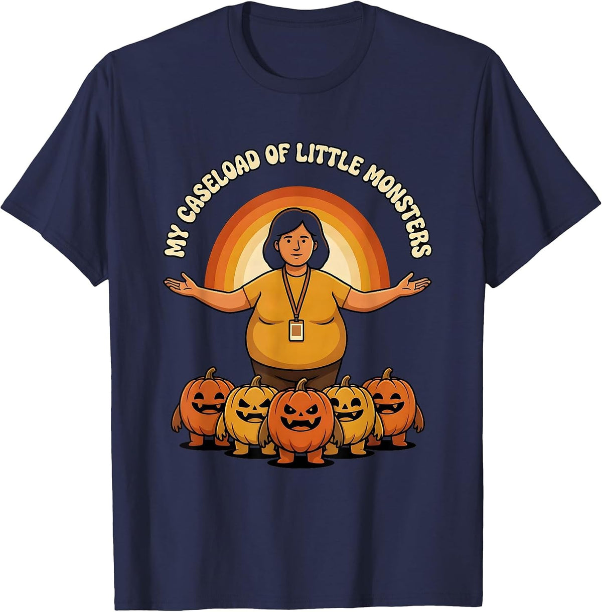 My Caseload Of Little Monsters Retro 70s School T-Shirt - Navy Blue