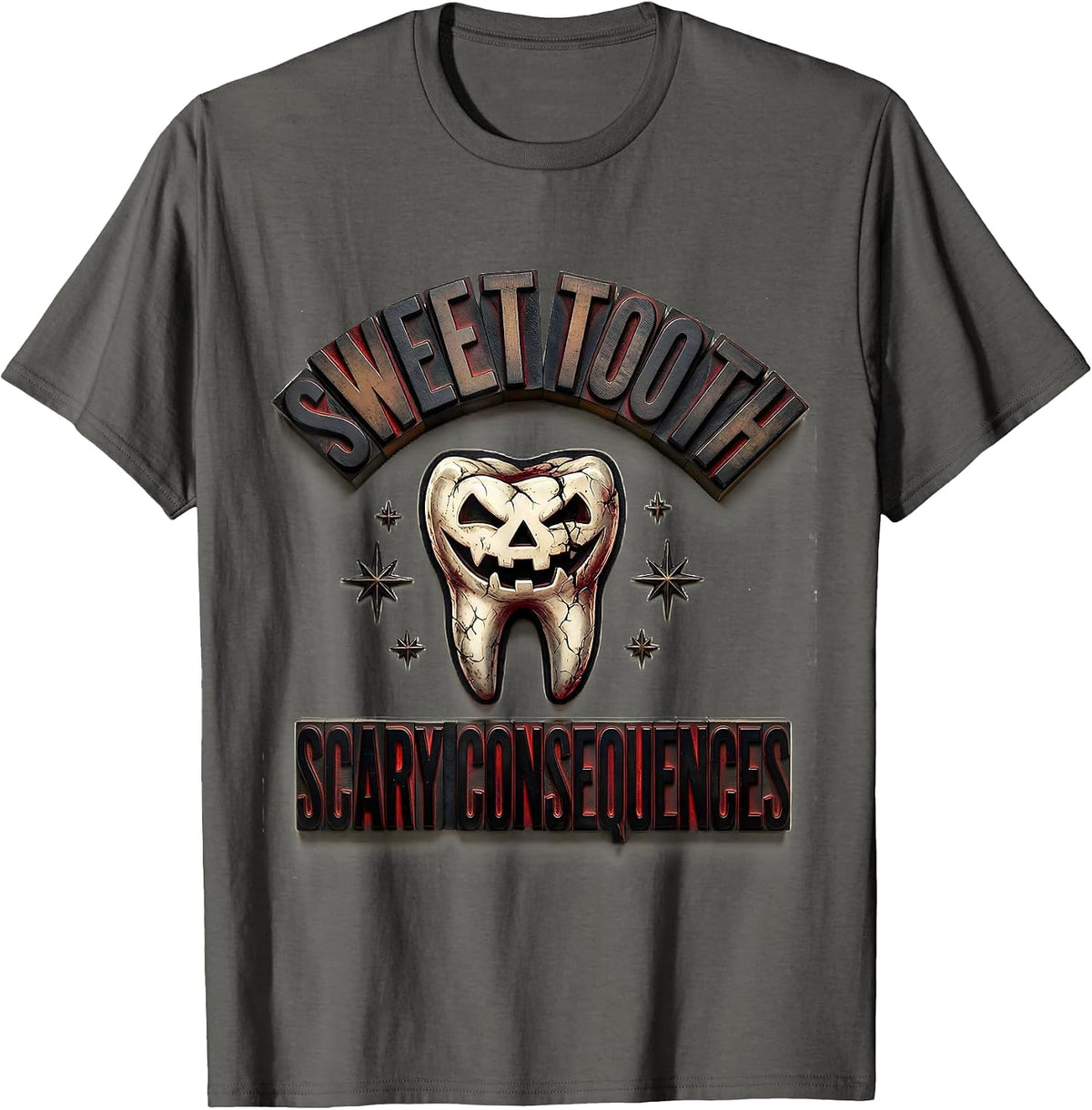 Sweet Tooth Scary Consequences Dental Halloween T-Shirt - Asphalt Grey