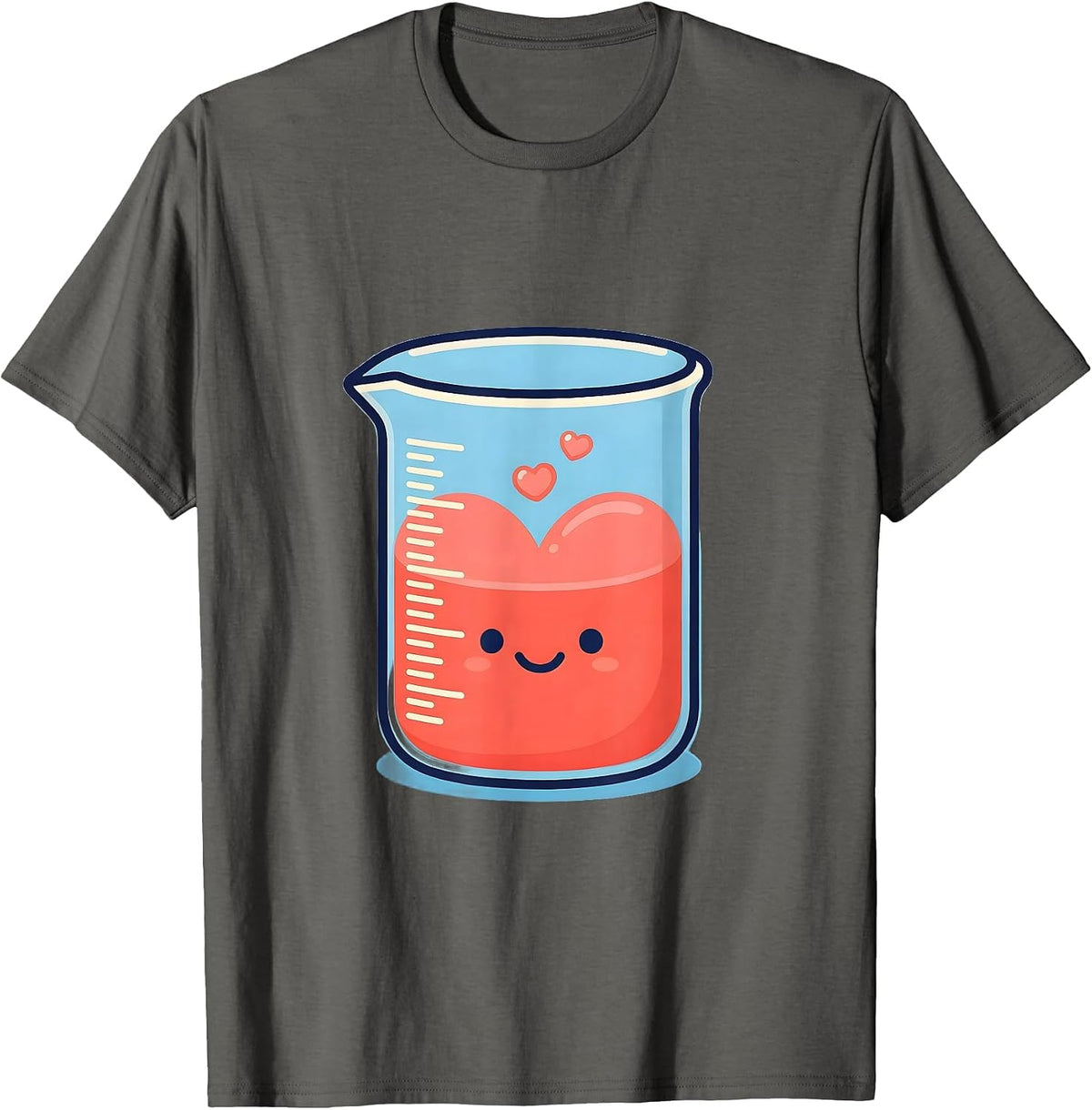 Men's Cheerful Science Beaker Kawaii Teacher Valentine Gift T-Shirt - Asphalt Grey