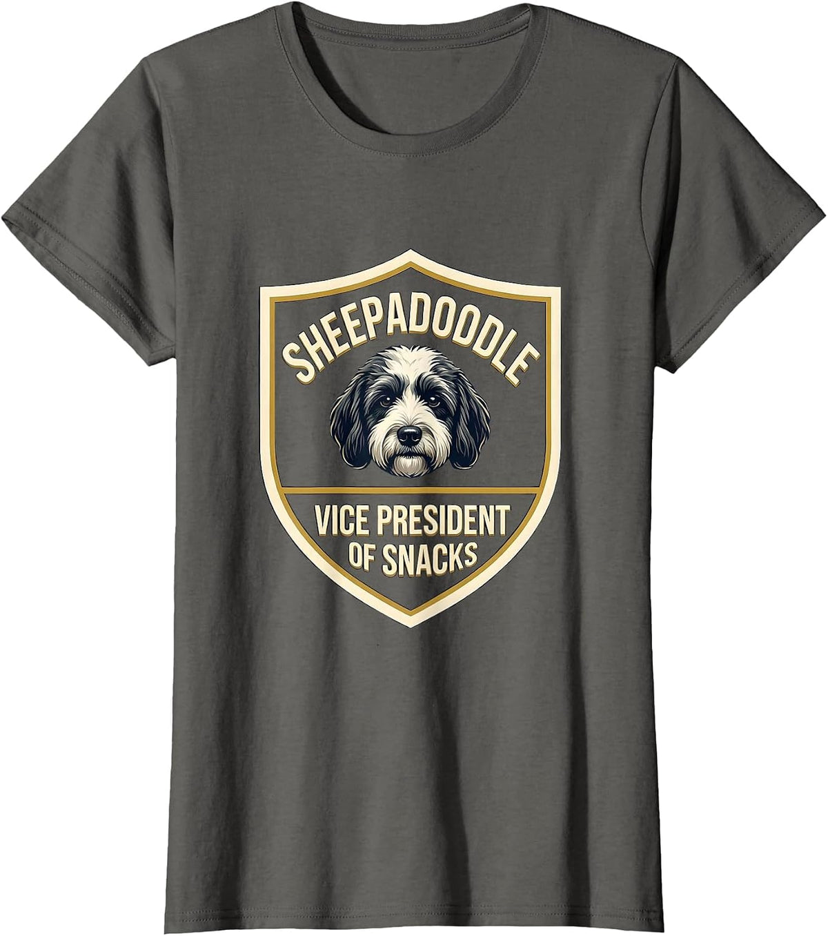Women's Sheepadoodle Vice President Of Snacks Funny Dog Mom Doodle T-Shirt - Asphalt Grey