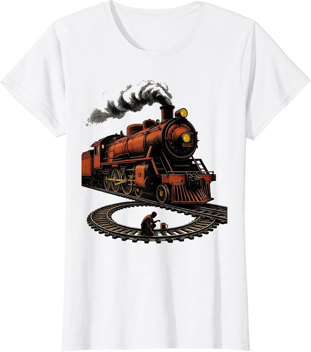 Women's Oversized Steam Locomotive Model Railroad Hobbyist T-Shirt - White