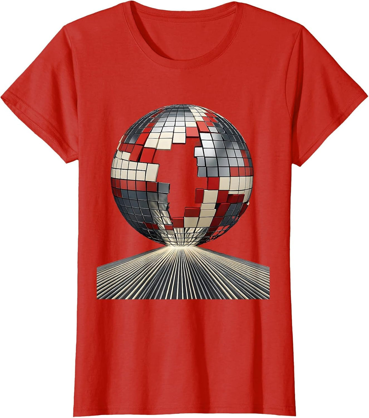 Women's Spinning Disco Ball Retro 70s Party Costume T-Shirt - Red