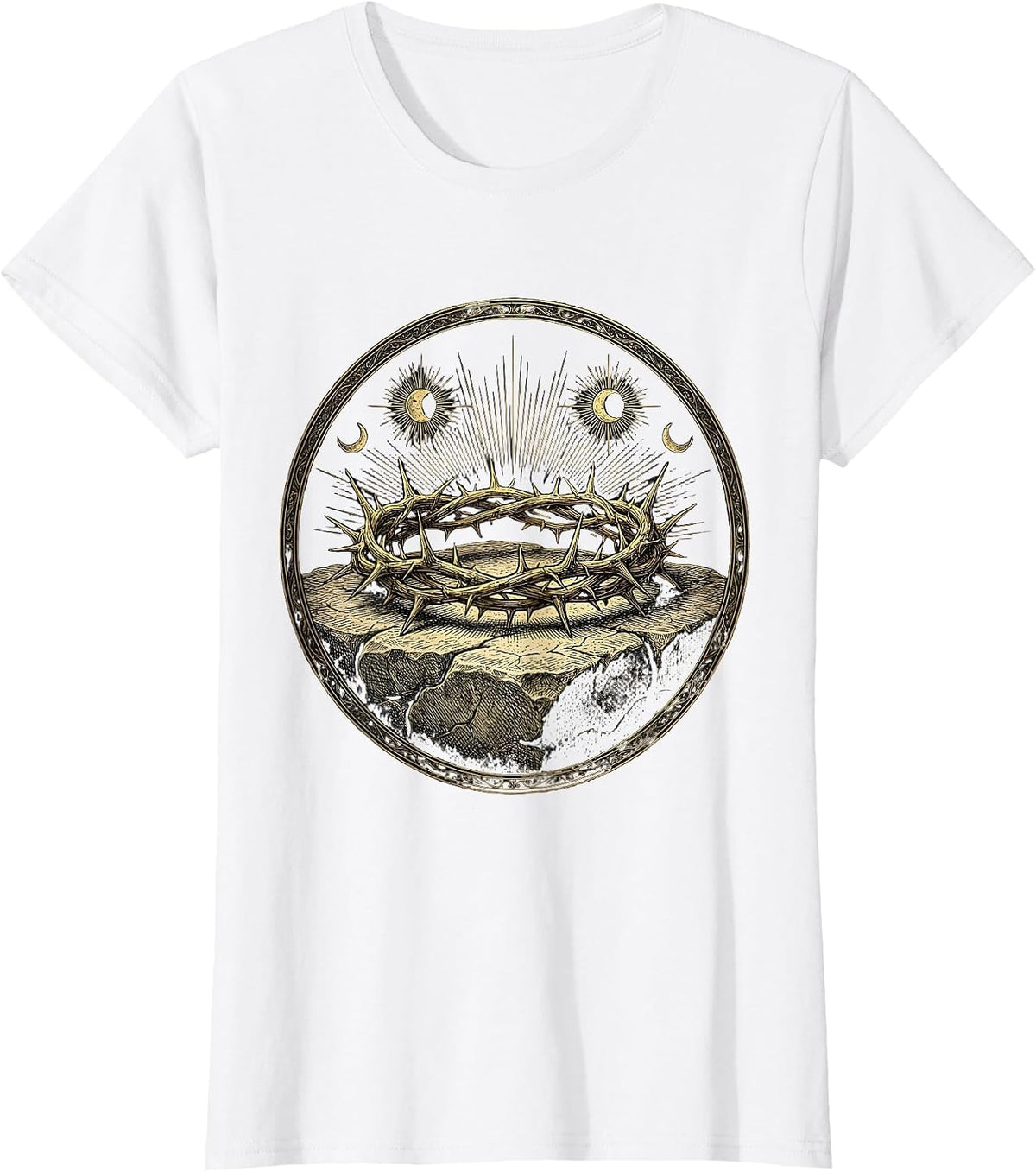 Crown of Thorns on Stone Christian Faith Design T-Shirt - White