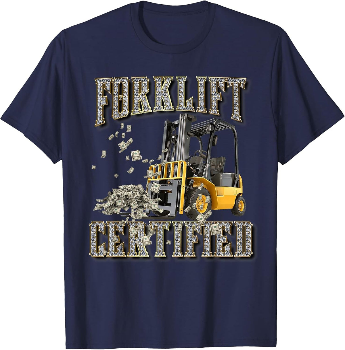 Retro Style Funny Forklift Operator Forklift Certified T-Shirt - Navy Blue