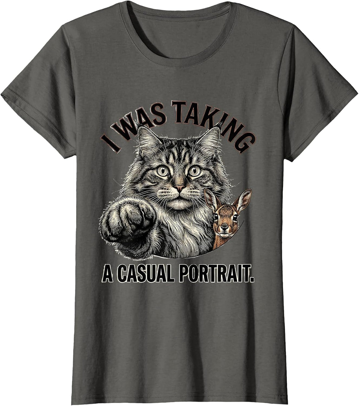 Women's I Was Taking A Casual Portrait Funny Norwegian Forest Cat T-Shirt - Asphalt Grey