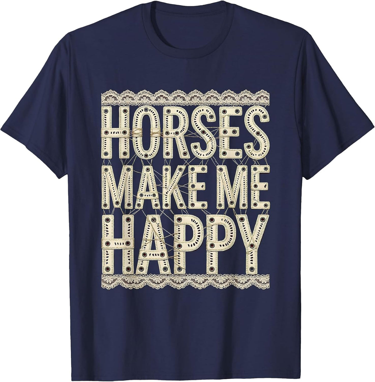 Men's Horses Make Me Happy Equestrian Design T-Shirt - Navy Blue