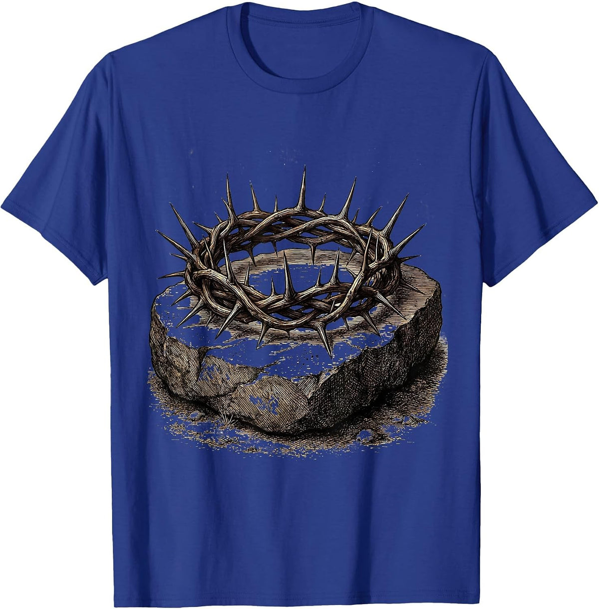 Crown of Thorns on Stone Christian Graphic T-Shirt - Royal Blue