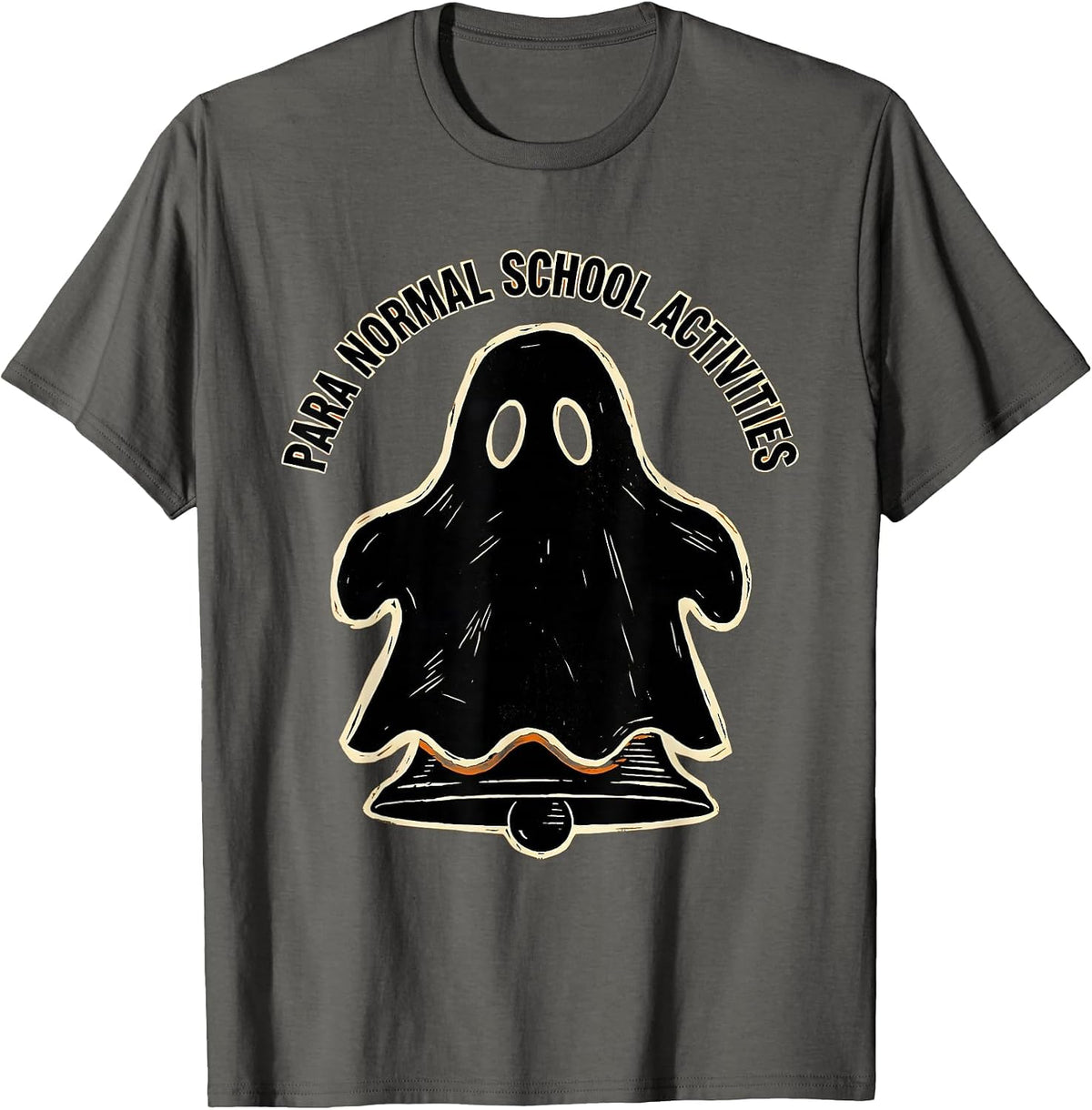 Men's Para Normal School Activities Linocut Ghost Paraeducator T-Shirt - Asphalt Grey