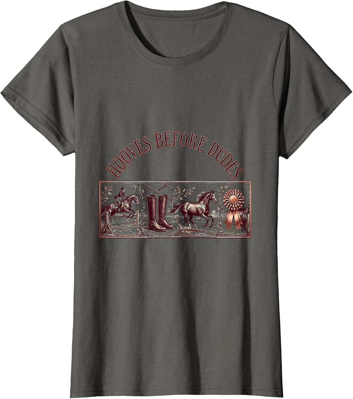 Women's Hooves Before Dudes Equestrian Design T-Shirt - Asphalt Grey