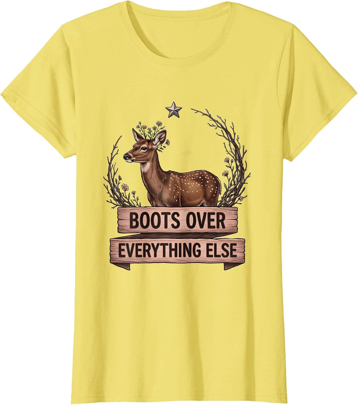 Women's Boots Over Everything Western Girls Design T-Shirt - Lemon Yellow