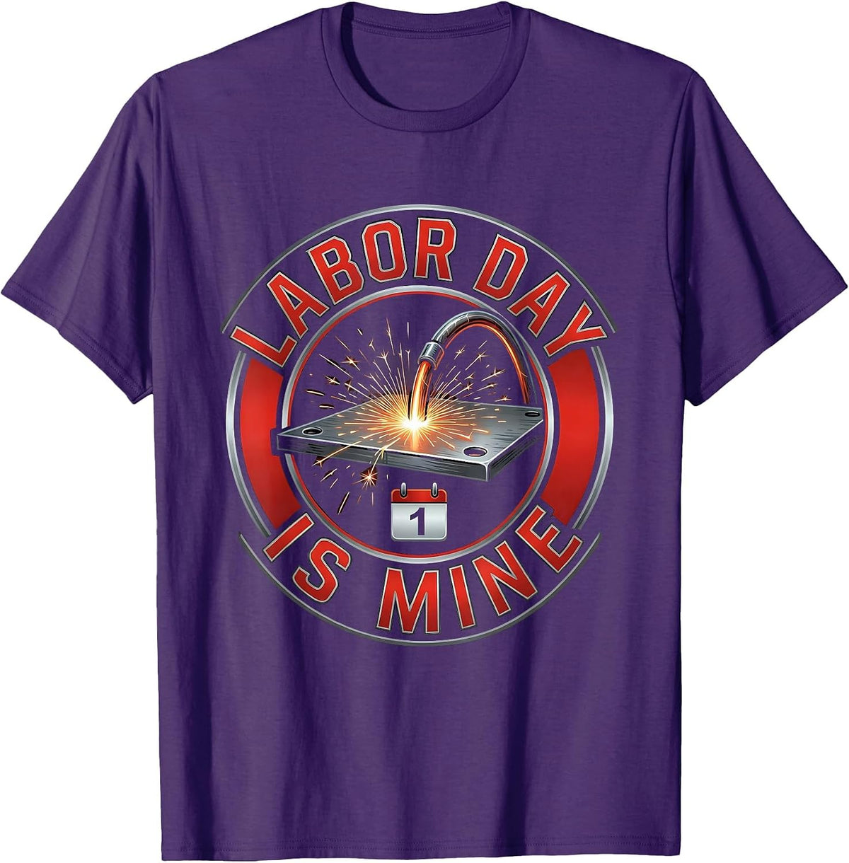 Labor Day Is Mine Tattoo Humor Blue Collar Tradesman T-Shirt - Purple