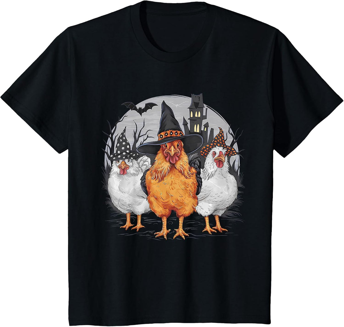 Funny Halloween Chickens Witch Spooky Season T-Shirt - Black