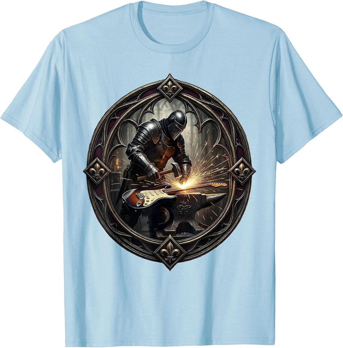 Men's Blacksmith Electric Guitar Forge Metal Band Graphic T-Shirt - Baby Blue