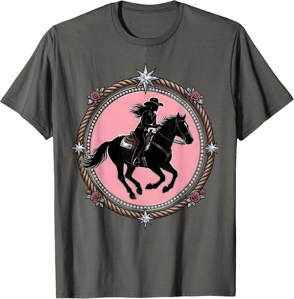 Horseback Rider Galloping Through Dust Western Art T-Shirt - Asphalt Grey