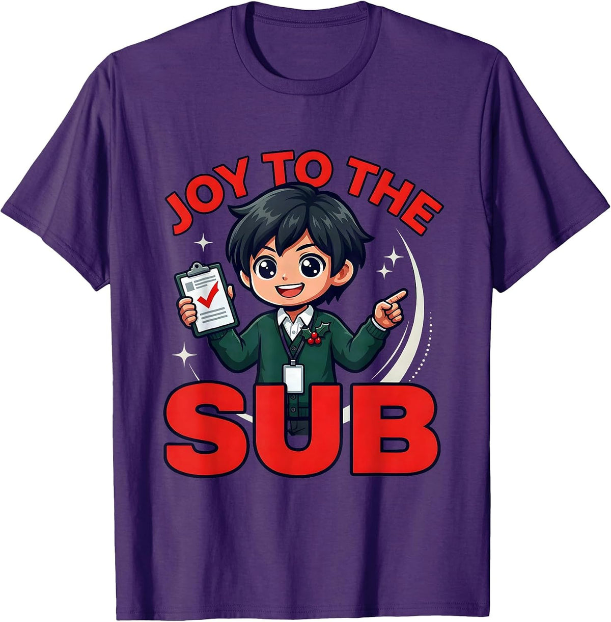 JOY TO THE SUB Funny Substitute Teacher Christmas School T-Shirt - Purple