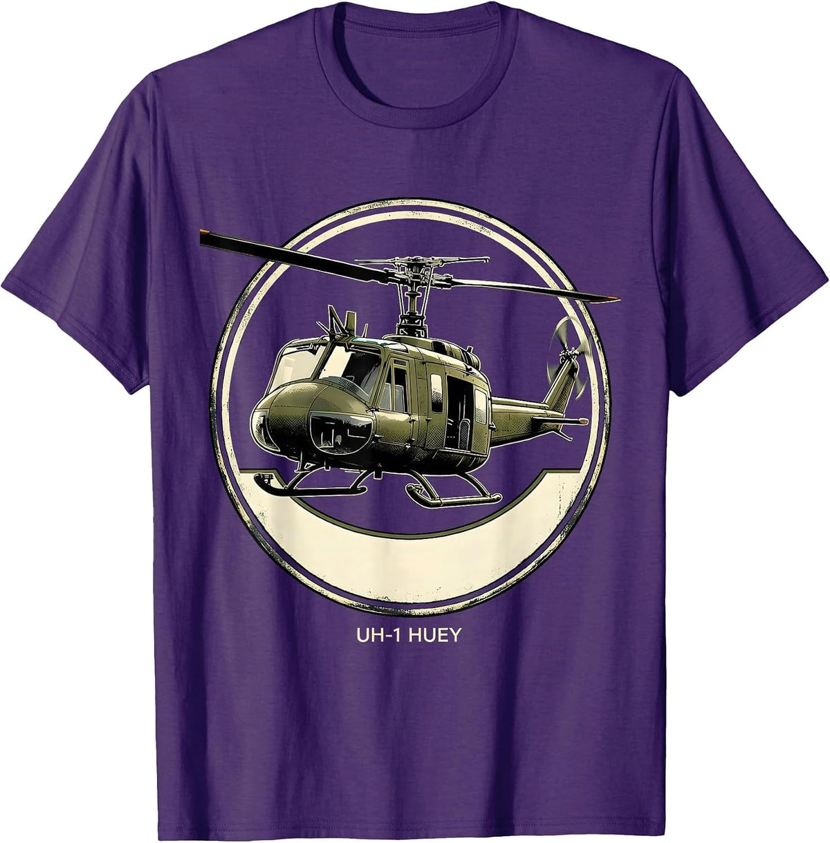 Men's UH-1 Huey Military Helicopter Pilot Veteran Tribute T-Shirt - Purple