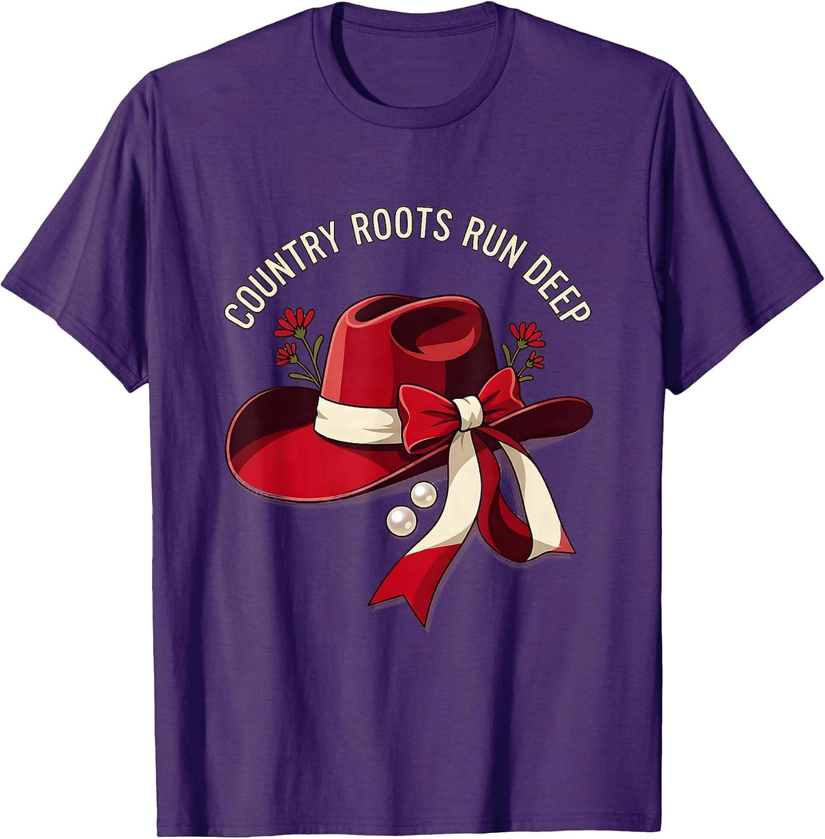 Country Roots Run Deep Cowgirl Design T-Shirt - Purple