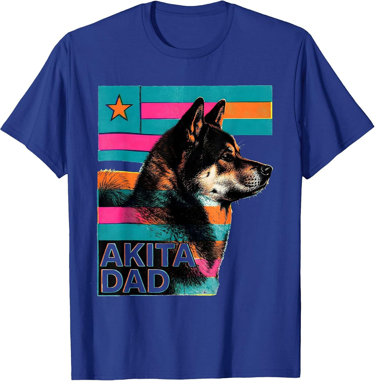 Men's Akita Dad Risograph Patriotic Dog Owner Gift T-Shirt - Royal Blue