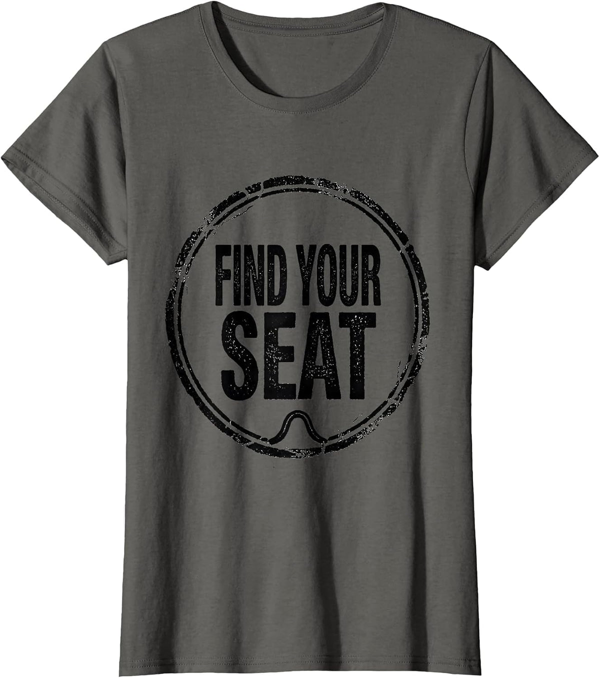 Women's Find Your Seat Rubber Stamp Horse Lover Humor Equestrian T-Shirt - Asphalt Grey