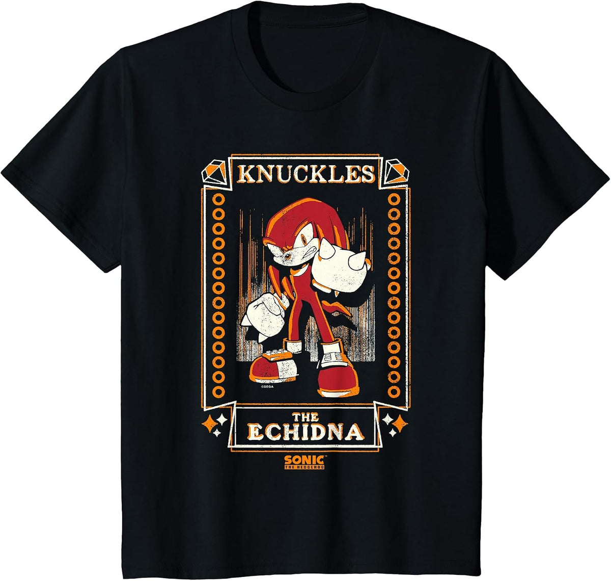 Sonic The Hedgehog Knuckles The Echidna Distressed Tarot T-Shirt - Black