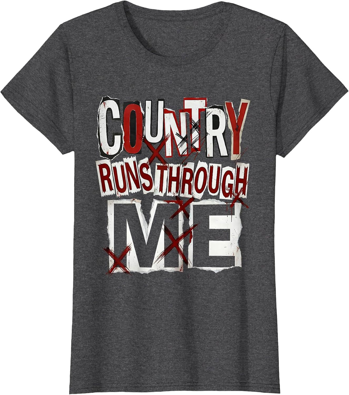 Women's Country Runs Through Me Cowgirl Design T-Shirt - Dark Heather Grey