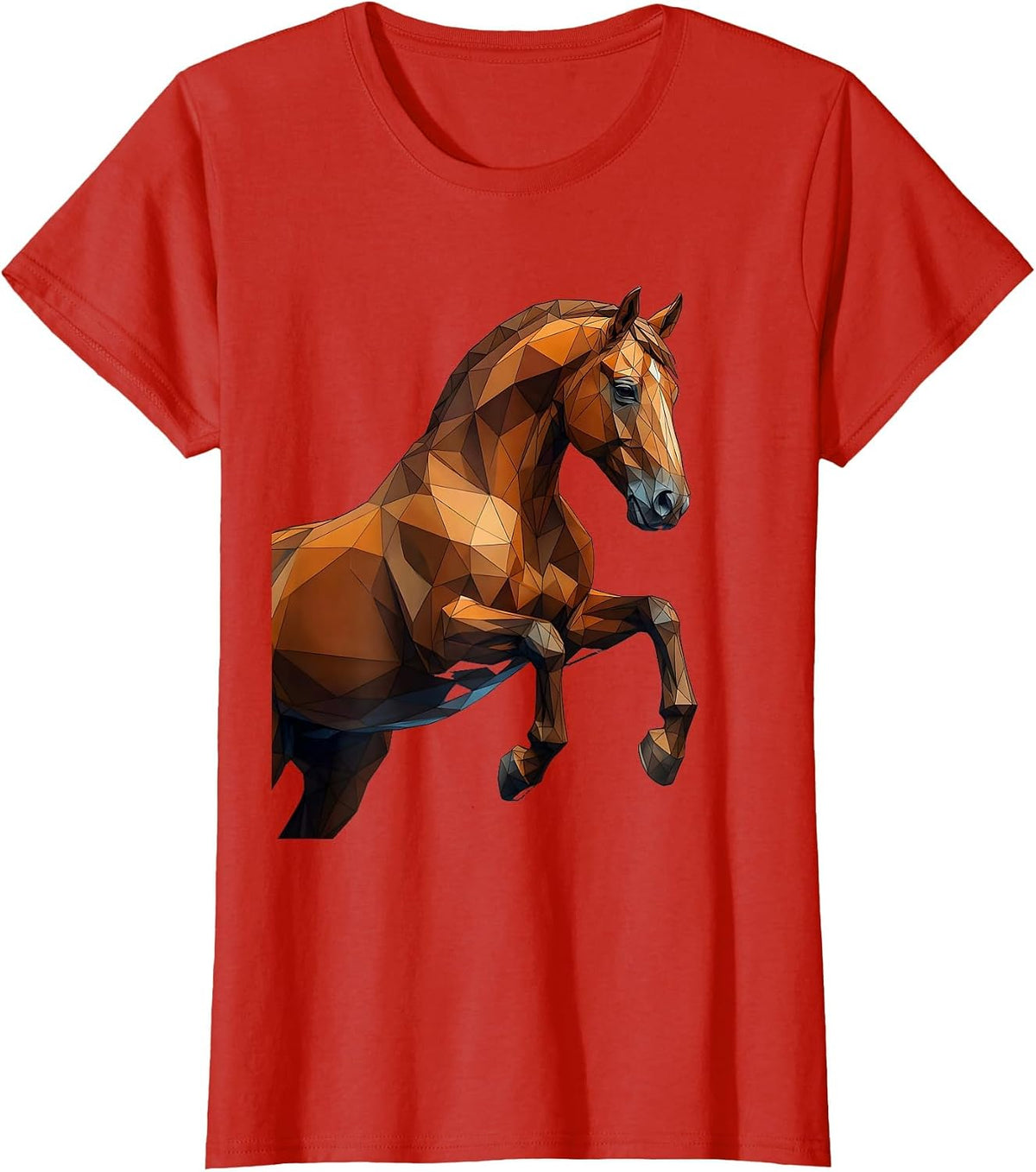 Geometric Triangle Horse Low Poly Art Design T-Shirt - Red