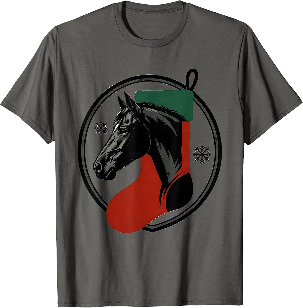 Sealed Shield Horse Christmas Stocking Badge Screenprint T-Shirt - Asphalt Grey