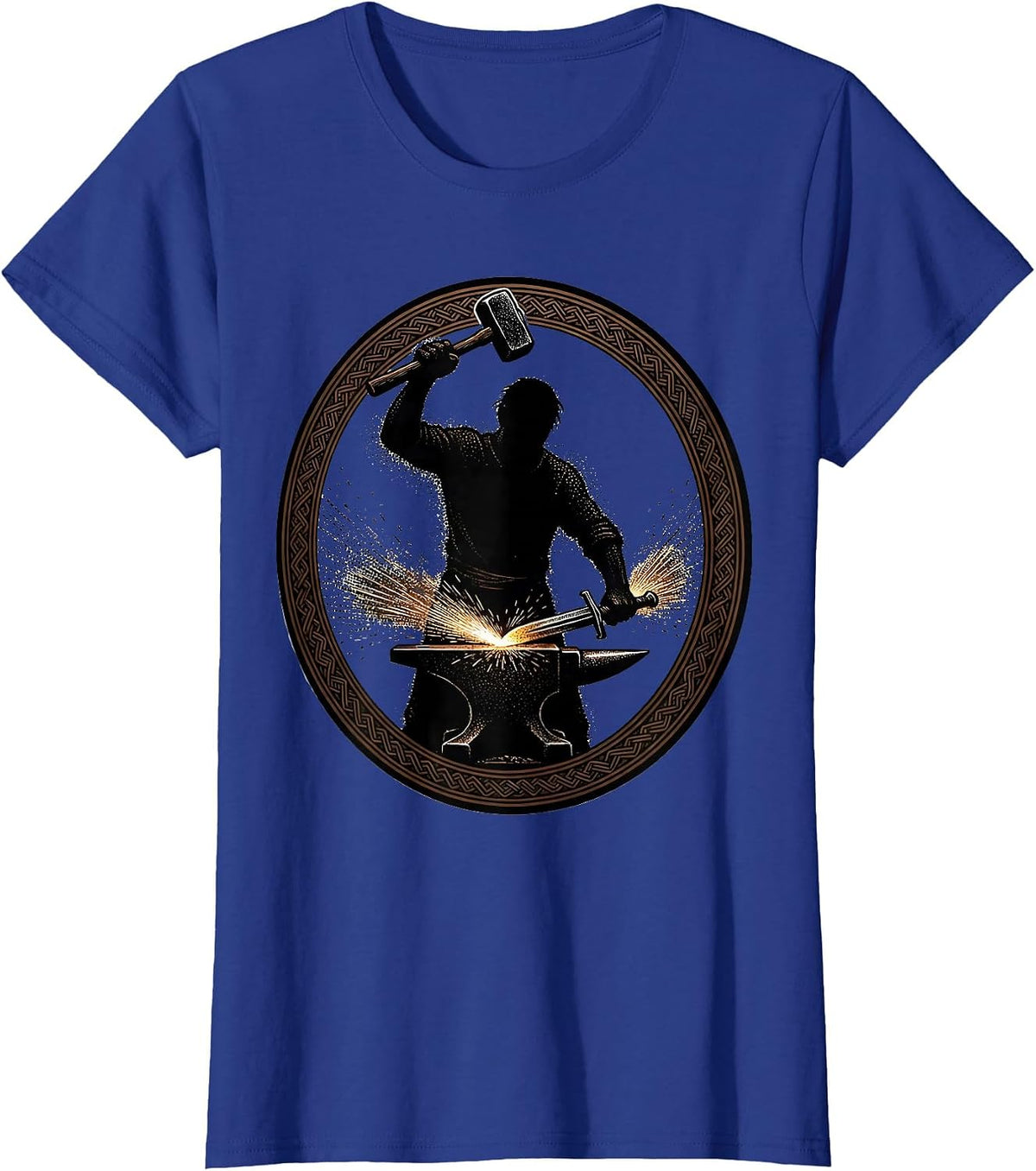 Women's Renaissance Blacksmith Forging Sword Sparks Graphic T-Shirt - Royal Blue