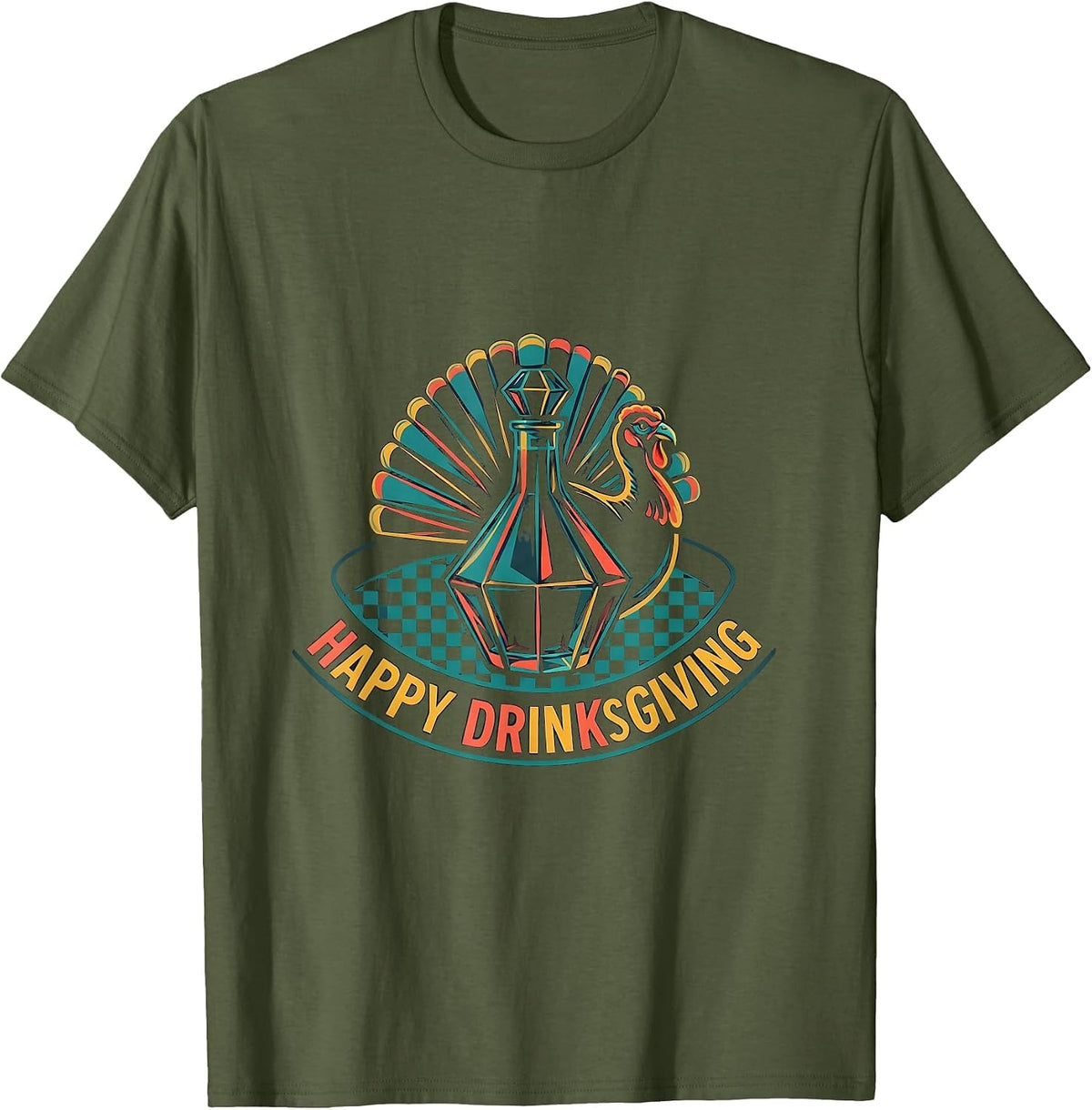 Happy Drinksgiving Funny Bourbon Whiskey Cocktail Drinker T-Shirt - Olive Green