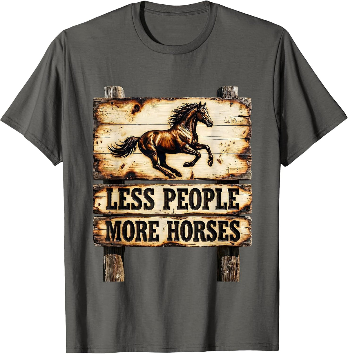 Men's Less People More Horses Equestrian Design T-Shirt - Asphalt Grey