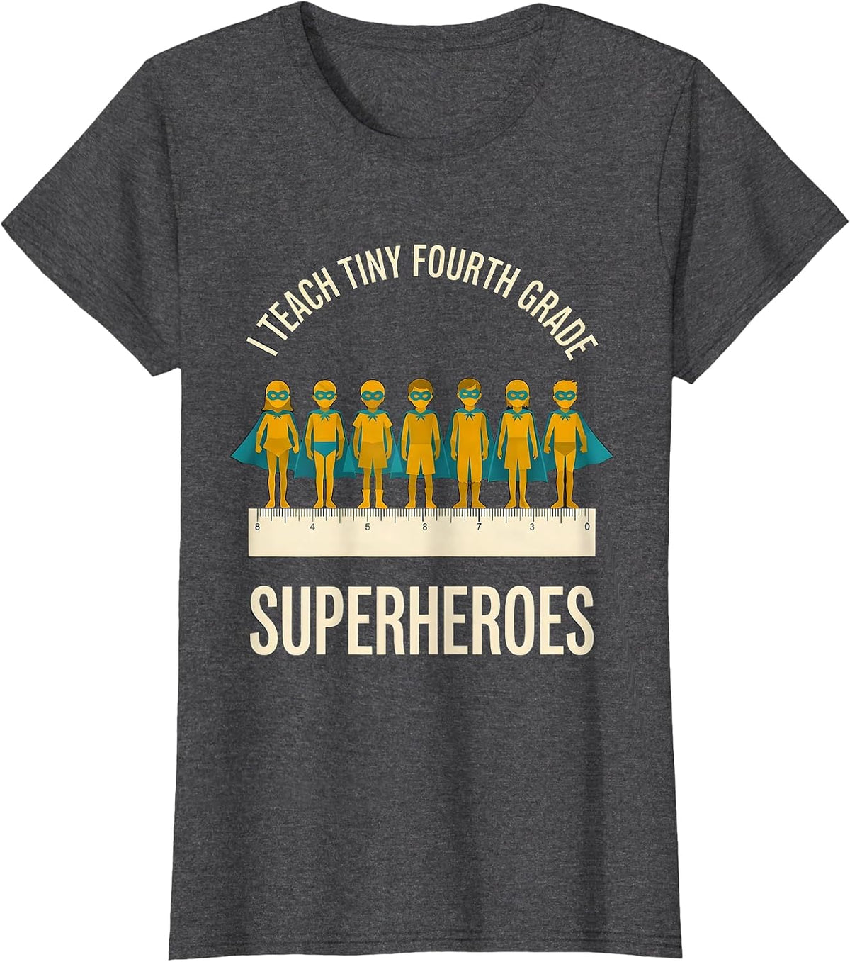 Women's I Teach Tiny Fourth Grade Superheroes Midcentury Modern T-Shirt - Dark Heather Grey
