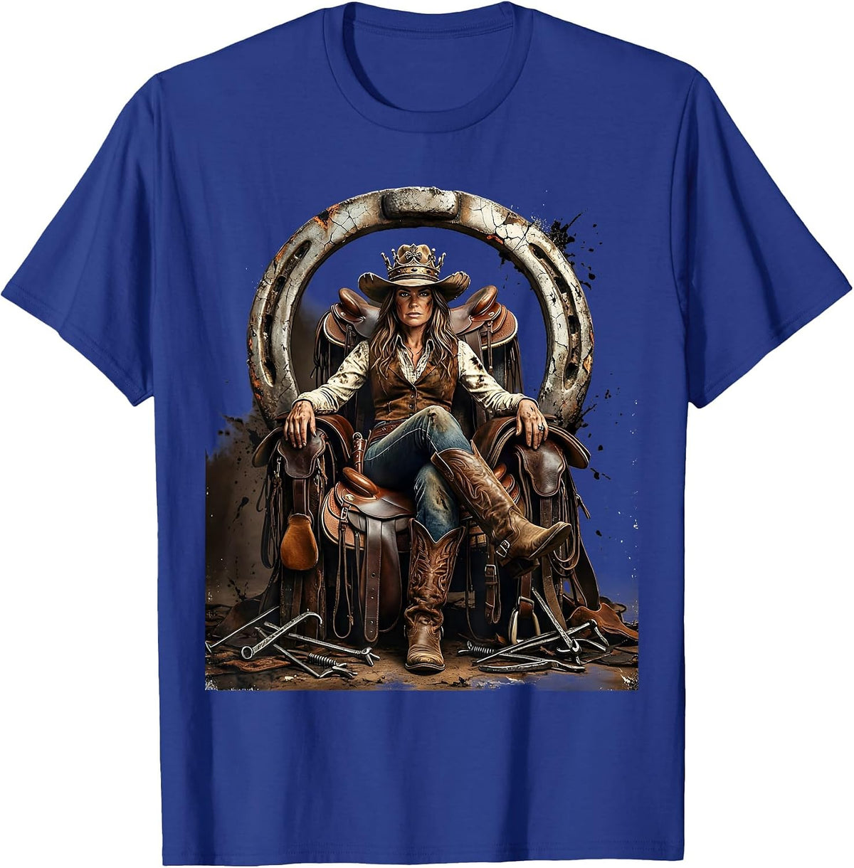 Wild West Queen Cowboy Throne Graphic T-Shirt - Royal Blue