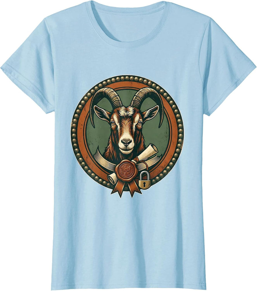 Women's Sealed Goat Badge Vintage Farm Animal Lover T-Shirt - Baby Blue
