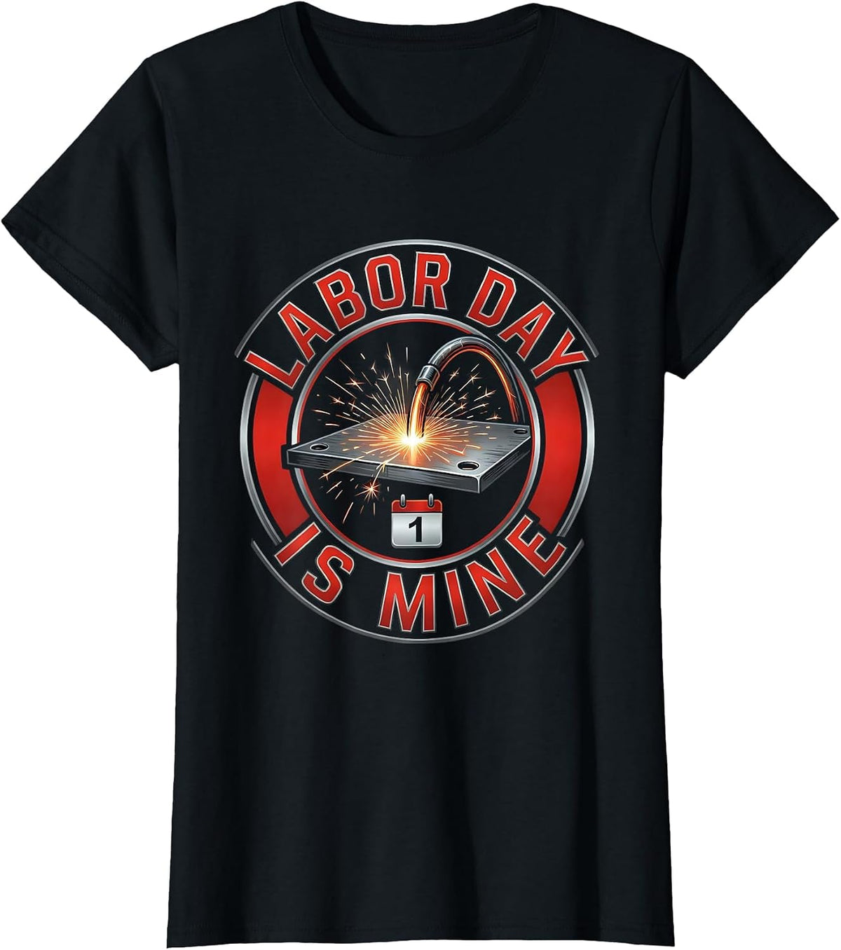 Labor Day Is Mine Tattoo Humor Blue Collar Tradesman T-Shirt - Black
