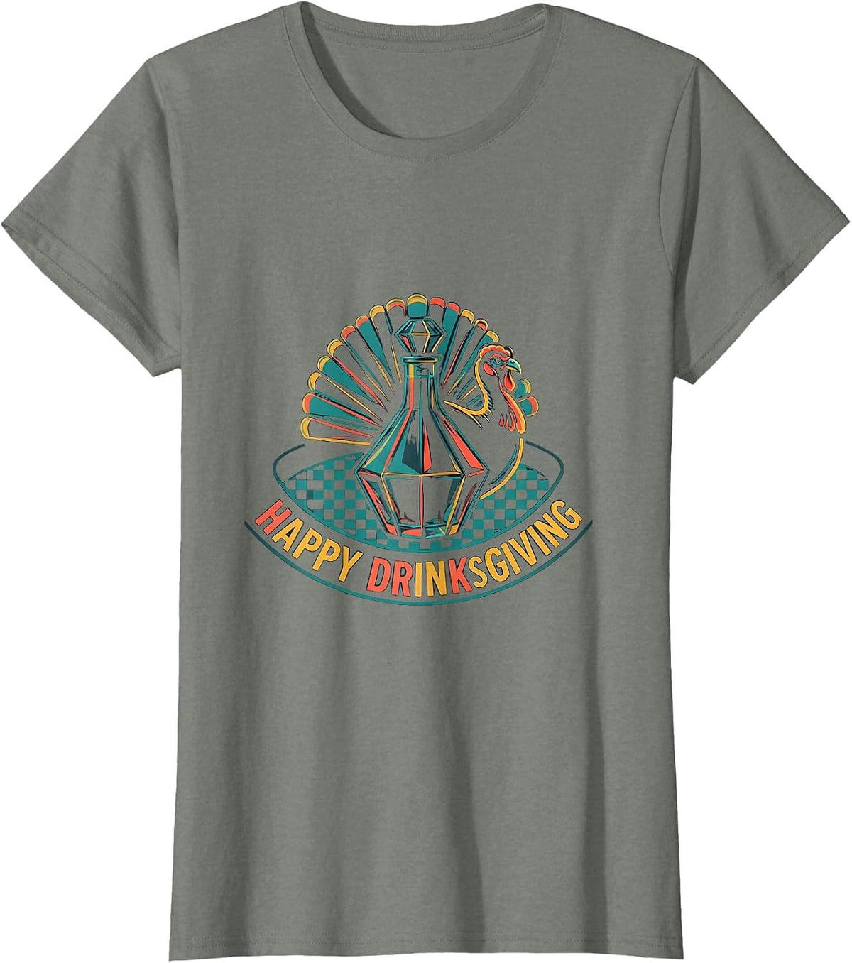 Happy Drinksgiving Funny Bourbon Whiskey Cocktail Drinker T-Shirt - Olive Heather