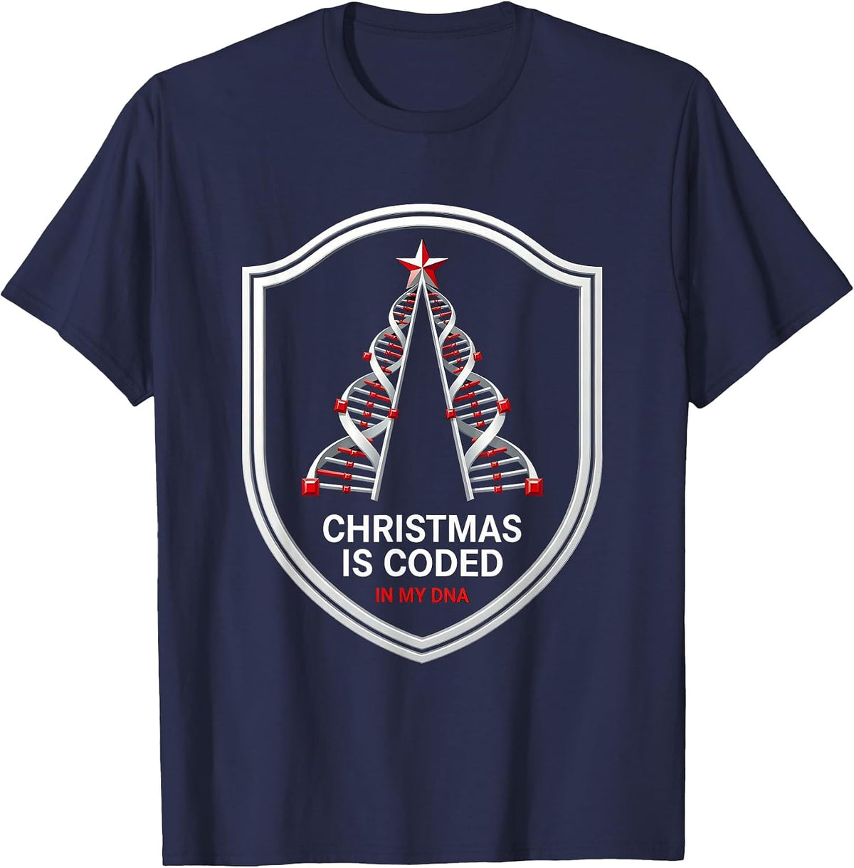 Christmas Is Coded in My DNA Funny Science Teacher Gift T-Shirt - Navy Blue