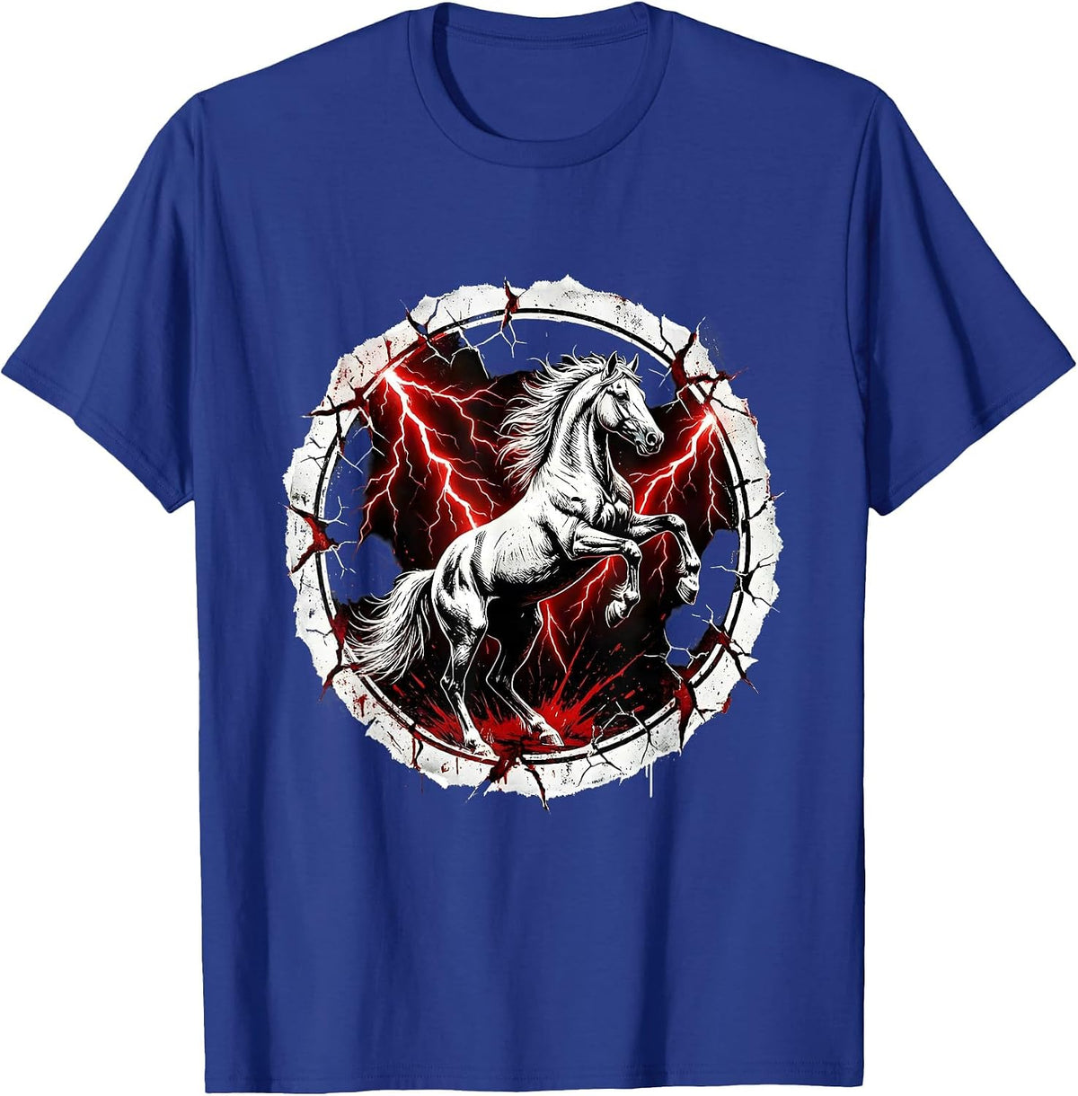 Men's Rearing Horse Lightning Storm Graphic T-Shirt - Royal Blue