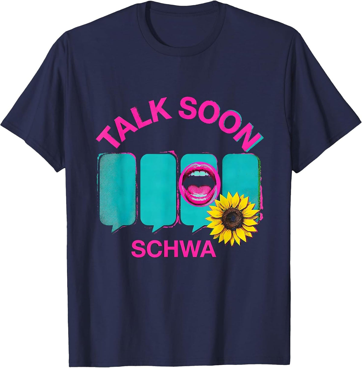 Talk Soon Schwa Retro Speech-Language Pathologist SLP T-Shirt - Navy Blue