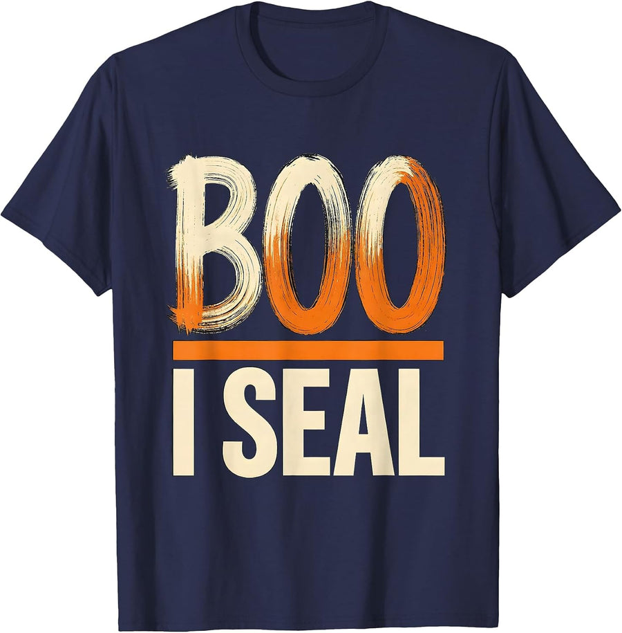 Boo I Seal Funny Dental Hygienist Halloween Fall Humor T-Shirt - Navy Blue