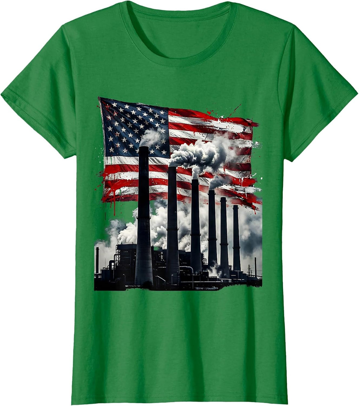 American Industrial Pride Smokestack Flag Graphic T-Shirt - Kelly Green