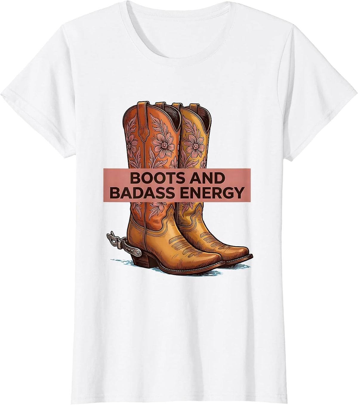 Boots and Badass Energy Western Design T-Shirt - White